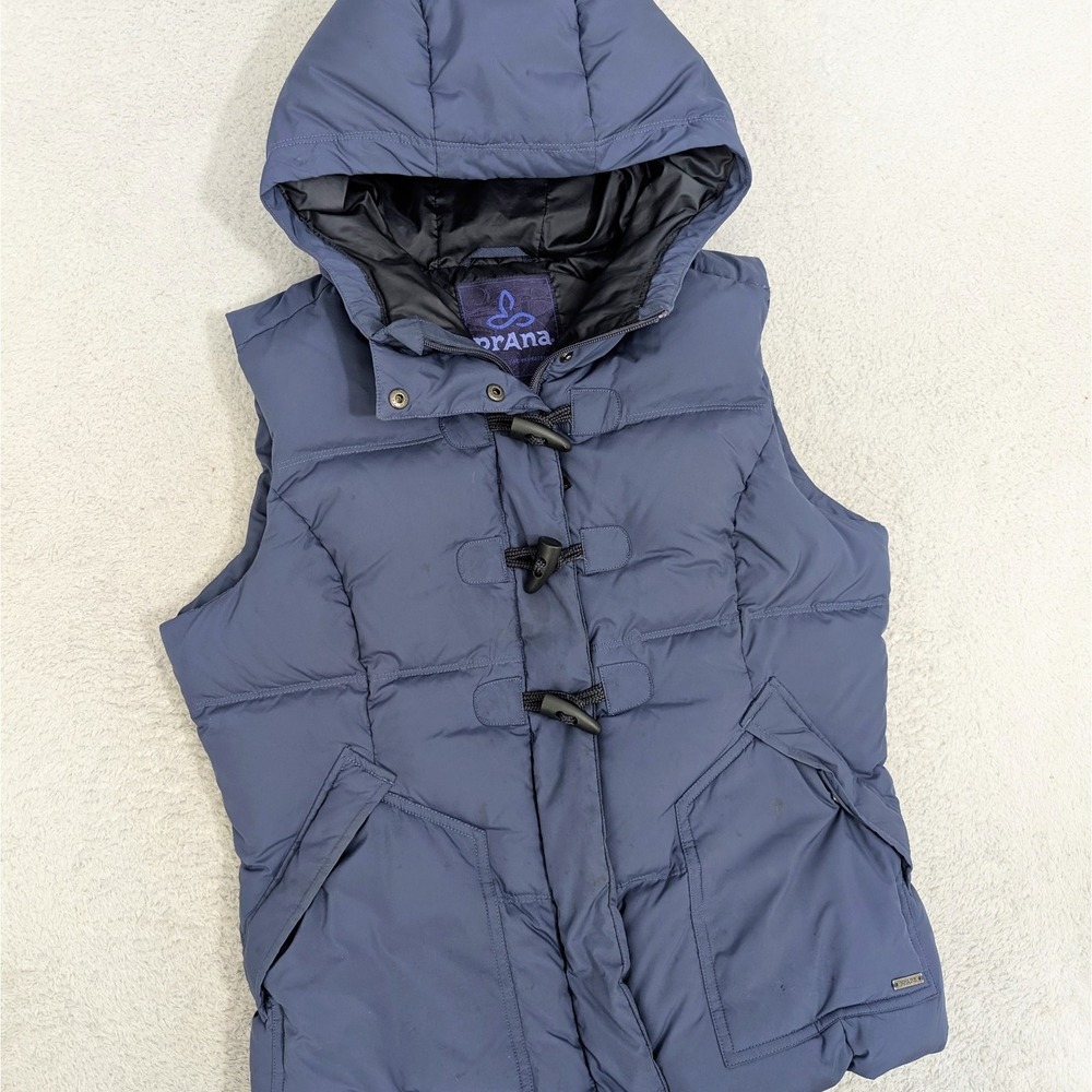 prAna Evelina Zip & Toggle Down Hooded Full Zip Quilted Puffer Vest Women's Sm